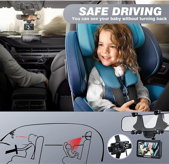 Upgrade AHD 1080P Baby Car Camera for Rear-Facing Seat, 4.3'' Car Back Seat Mirror for Children Infants Kids, 1080P IR Night Vision, Upgrade 360 Rearview Mirror Display Bracket