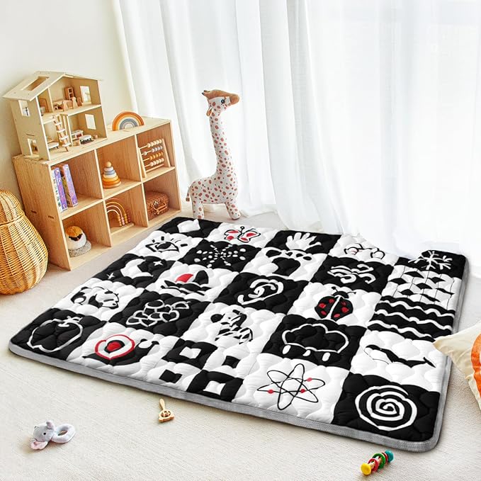 Baby Play Mats for Floor, 71”x59” Upgraded Thickness & Larger Super Soft Playmat for Babies and Toddlers, Foldable Washable, Upgrade Anti-Slip Crawling Mat for Playpen(High Contrast)