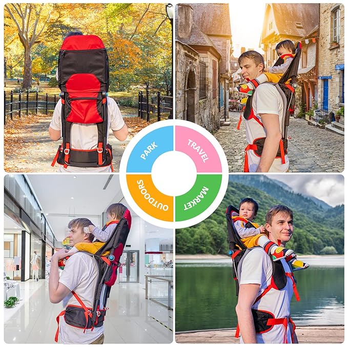 Baby Shoulder Carrier Baby Hiking Backpack Carrier with Rain Cover Sun Shade for Child Safe Backrest and Toddler Ergonomic Seat Holds 40 Pound for Children Between 6 Months-3 Years Old Babies