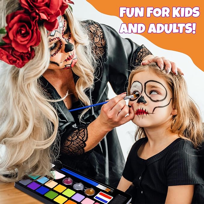Face Painting Kit for Kids - 20 Colors Water Based Non-Toxic Paint With Stencils & Brushes - Professional Body Makeup Kit for Parties, Birthdays, Halloween