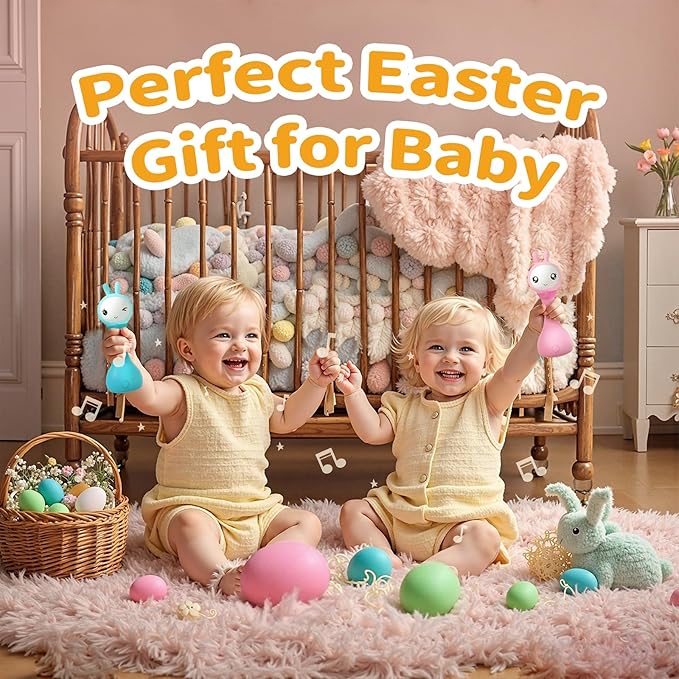 alilo Yoyo Talking Bunny Baby Musical Light-Up Rattle Toys 0-6-12-18 Months, Voice Mimicking Toy, Preloaded 90+ Audio Content, ABC/Number/Notes Learning Toys for Baby Infant Newborn Boy Girl Gifts