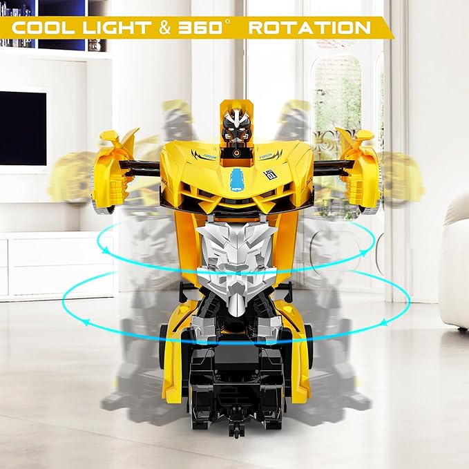 KKONES Remote Control Car, Toy for 3-8 Year Old Boy, 360° Rotating RC Deformation Robot Car Toy, Transform Robot RC Car Age 3 4 5 6 7 8-12 Year Old Boys Girls Birthday Gift (Yellow)