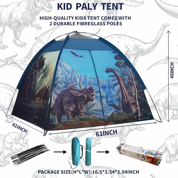 Dinosaur Kids Play Tent-61”x61”x45”Realistic Dinosaur Kids Tent Indoor & Outdoor, Pop Up Play House for Kid, Boys & Girls Age 3-12