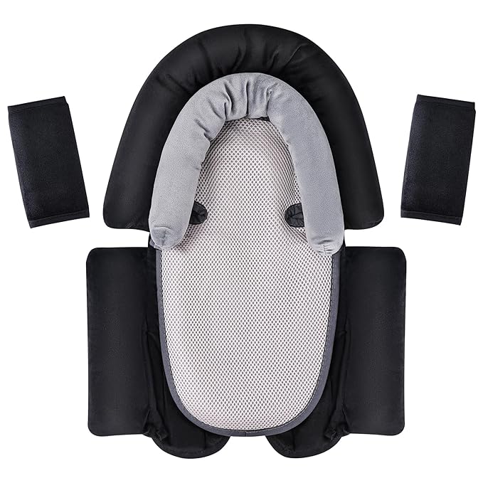 COOLBEBE Upgraded 3-in-1 Babybody Support & Strap Covers Set for Newborn Infant - Extra Soft Car Seat Insert Cushion Pad, Perfect for Carseats, Strollers, Swing, Black