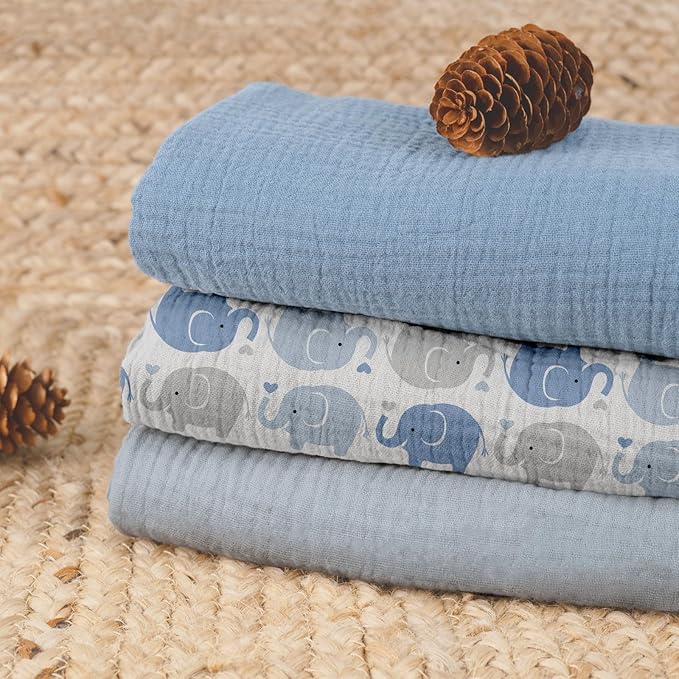 GLLQUEN BABY Muslin Swaddle Blankets,3-Pack Receiving Blanket for Newborn Boys and Girls,Baby Swaddle Blanket Unisex, Elephant,Baby Essentials, Registry & Gift, 40 x 38 inches