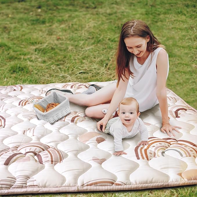 Baby Play Mat, 50x50 Playpen Mat with Super Soft Touch, Activity Mat with Upgraded Anti-Slip Bottom, Machine Washable Crawling Mat for Floor & Picnic(Boho Rainbow)