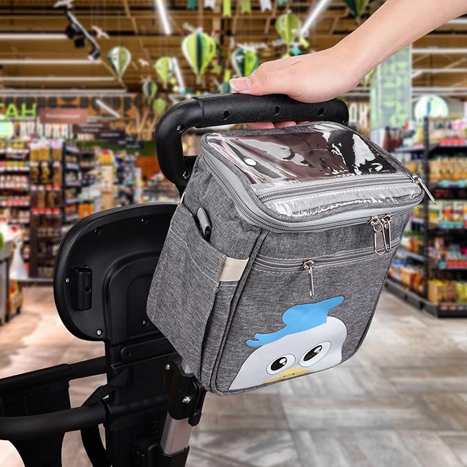Baby Stroller Organizer Bag,Small Diaper Bag - Universal Stroller Organizer With Insulated Cup Holder,Pocket With Baby Wipes Dispenser,Adjustable Shoulder Strap(Deep Grey)