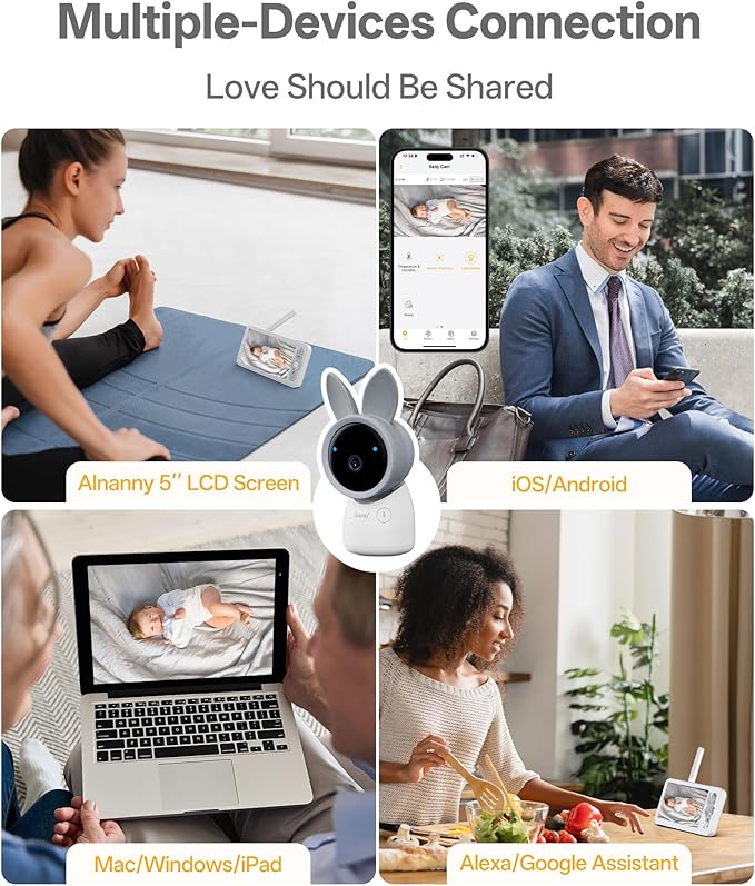 ARENTI Baby Monitor with 2 Cameras, Cry&Motion Detection, 2K Smart Baby Camera with 5'' Upgraded Wireless Display, 2 Way Audio, Super Night Vision, Lullabies, Breathing Light, Temp&Humidity Sensor