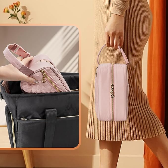 Damero Breastmilk Cooler Bag with 4 Ice Packs -Breastmilk Cooler Travel Bag Organizer with Detachable Buckle Handle for Daycare and Breastfeeding Mom,Pink