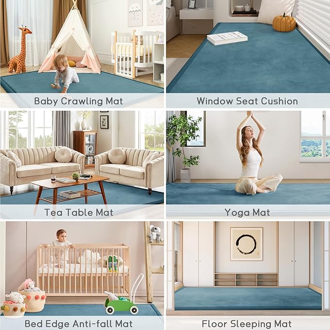 Baby Play Mat 1.2" Thick Memory Foam Nursery Rug Area Rug, 6β7β X 6β7β Yoga Mat Playmat Crawling Mat for Baby,Toddlers, Infants, Kids,Floor Mat Tatami Mat for Living Room with Non-Slip(Green)