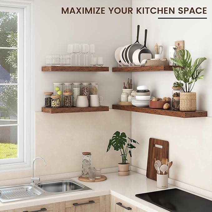 Floating Shelves - 2 Large Wall Mounted Shelves with Invisible Brackets, Long Wood Floating Wall Shelf for Living Room, Bedroom, Kitchen (Brown, 36" W x 9" D x 1.5" H)