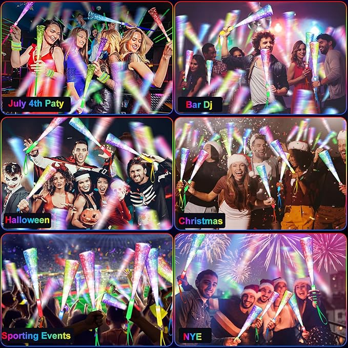 120PCS Glow Fiber Optic Sticks, LED Light Wands, Glow in The Dark Party Supplies, Fiber Optic Wands for Weddings, Birthdays&Events,Flashing LED Party Favors,Colorful Light Sticks for Kids&Adults