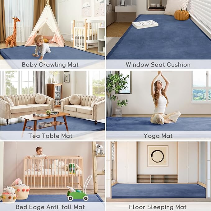 Baby Play Mat 1.2" Thick Memory Foam Nursery Rug Area Rug, 6β7β X 6β7β Yoga Mat Playmat Crawling Mat for Baby,Toddlers,Infants,Kids,Floor Mat Tatami Mat for Living Room with Non-Slip(Blue)