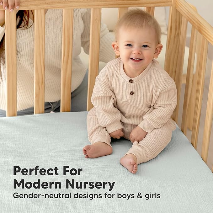 KeaBabies 2-Pack Muslin Crib Sheets for Boys, Girls - 100% Organic Cotton Fitted Baby Crib Mattress Sheet, Soft Breathable Standard Toddler Bed Cover Bedding Set, Neutral, Durable 52x28 (Willow)