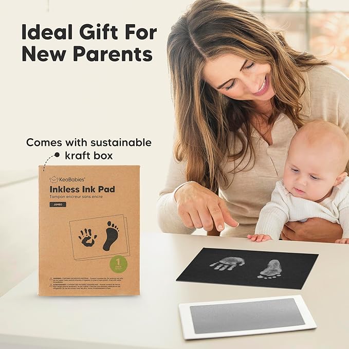 1-Pack Inkless Baby Hand and Footprint Kit - Mess Free Ink Pad for Newborn Keepsake, Dog Nose & Paw Print Kit, Clean Touch Ink Pad for Baby Hand & Footprints, Ideal New Mom Gifts(Silver, Jumbo)