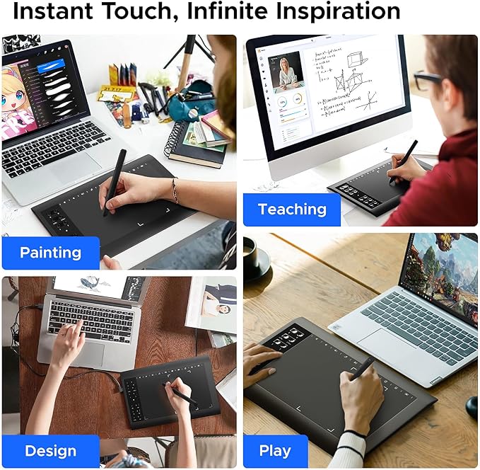 Graphic Drawing Tablet, ienRon 10x6.25 Inch,Digital Graphics Tablets for PC and Computer/Pad- 8192 Pressure Battery-Free Pen, 12 Hot Keys, Compatible Windows/Android, Includes Stand,Good Gifts,Black