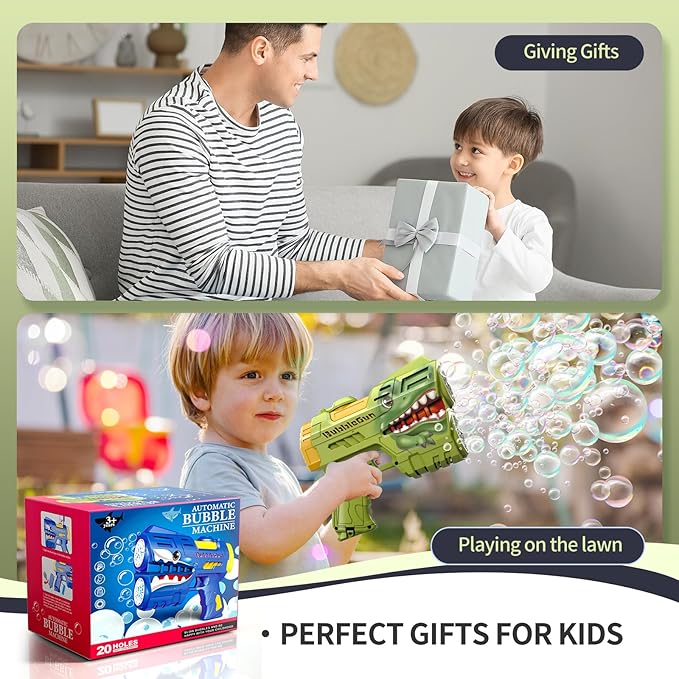 Jasny 2 Pack Bubble Guns for Kids, LED Light Up Rechargeable Bubbles Machine Blower with 2 Bottles Refill Solution for Toddlers 4-8, Wedding Birthday Gift