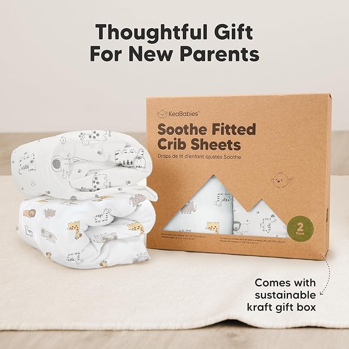 KeaBabies 2-Pack Organic Crib Sheets for Boys, Girls - 52x28 Fitted Crib Mattress Sheet Neutral, Breathable Jersey Cotton Cover for Baby Bed, Toddler Mattress, Soft & Cute Prints (KeaSafari)