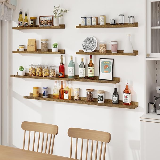 Axeman Picture Ledge Shelf, Floating Shelves for Wall Storage Set of 6, 48 inch Floating Wall Mounted Shelves, Wall Shelves with Lip for Living Room, Bedroom, Nursery, Bathroom, Kitchen, Rustic Brown