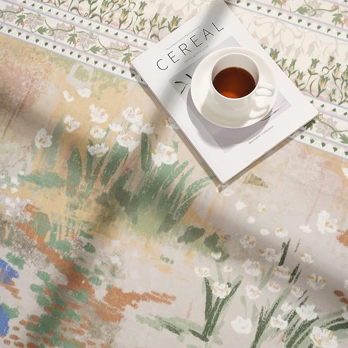 2x6 Runner Rug Impressionist-Style Vintage Kitchen Rugs Non Slip Washable Soft Carpet Runner for Kitchen Laundry Bedroom Bathroom, Beige