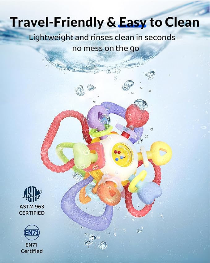 Baby Montessori Sensory Teething Toy – Safe, Multi-Functional BPA-Free Silicone Teether Toy for Babies 0-12 Months – Vibrant Rattle for Teething Relief & Fun Play – Perfect Baby Toys for Boys & Girls