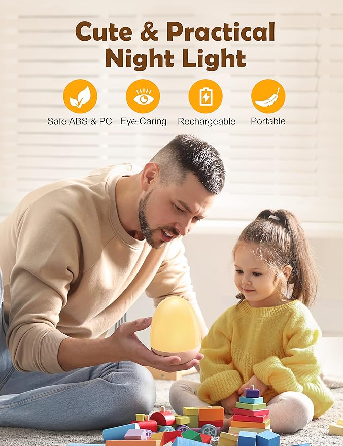 JolyWell Night Lights for Kids with Stable Charging Pad, Touch Control&Timer Setting, ABS+PC Baby Egg Lamp for Breastfeeding,Pink