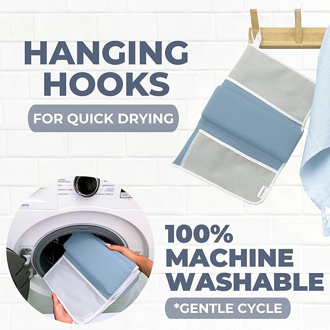 Comfortable Baby Bath Kneeler and Elbow Rest Pad Set – Thick Memory Foam Bath Kneeling Pad with Elbow Support – Baby Bathtub Cushion with Toy Organizer for Bathing Infant or Toddler - Blue