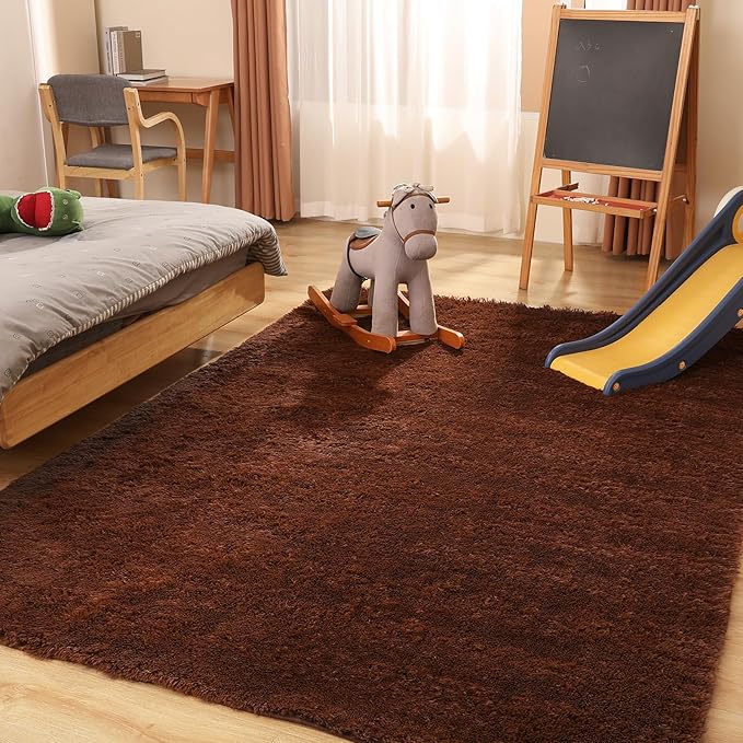 Area Rugs 8x10, Fluffy Rugs for Living Room, Ultra Soft Rugs for Bedroom, Non-Slip Indoor Carpet for Nursery, Kids Room, Playroom, Home Decor, Brown