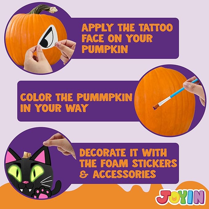 Klever Kits Halloween Pumpkin Painting Kit, Party Favor for Kids, Halloween Arts Crafts Party Supplies, Glowing in The Dark Pumpkin Decorating Kit, DIY Coloring Set for Classroom Activities Games