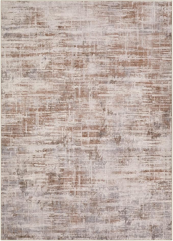 Area Rug for Living Room: 10x12 Washable Neutral Abstract Modern Soft Rugs Non Slip Indoor Floor Stain Resistant Large Carpet for Bedroom Dining Room Office Nursery - Red Brown