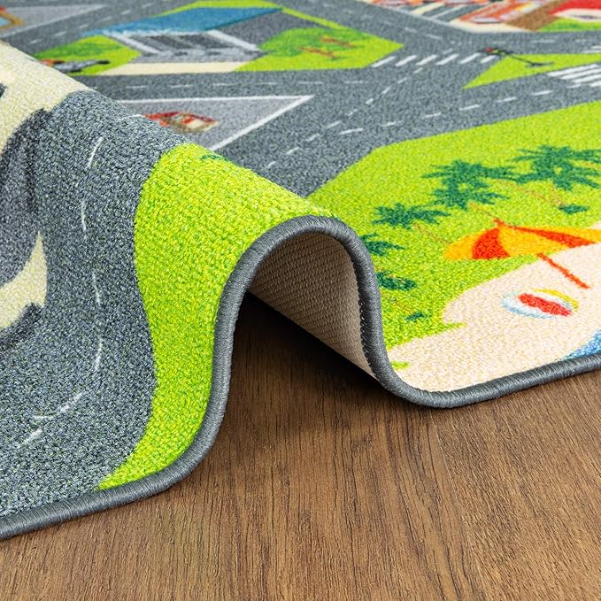 KC Cubs 8x10 City Streets Car Road Rug – Educational Non-Slip Play Mat for Kids, Toddlers, Nursery, Classroom, Playroom, Baby Daycare, Boy Girl Carpet