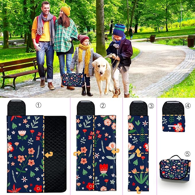 Extra Large Picnic Blanket Waterproof,80"x 80"Foldable Machine Washable Beach Blanket,Outdoor Blanket for 6-8 Adults,Suitable for Indoor Crawling,Park Beach,Camping,Hiking,Family Travel(Light Blue)