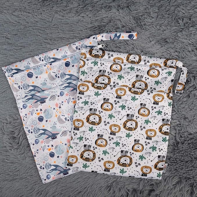 ALVABABY 2pcs Cloth Diaper Wet Dry Bags Waterproof Reusable with Two Zippered Pockets Travel Beach Pool Daycare Soiled Baby Items Yoga Gym Bag for Swimsuits or Wet Clothes LX-H358359