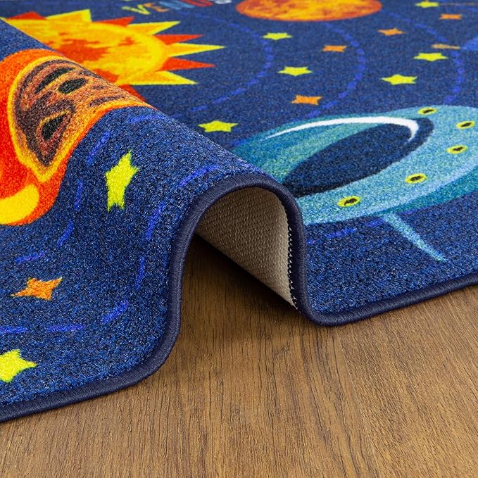 KC Cubs 3x5 Outer Space Solar System Toy Car Road Rug – Educational Play Mat Carpet for Kids, Toddlers, Nursery, Classroom, Playroom, Baby Daycare