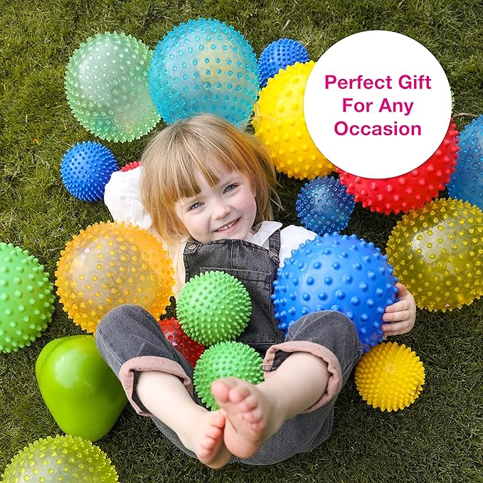 Edushape Sensory Balls for Baby - 4” Solid Color Baby Balls That Help Enhance Gross Motor Skills for Kids Aged 6 Months and Up - Pack of 4 Vibrant Colorful and Unique Textured Balls for Baby