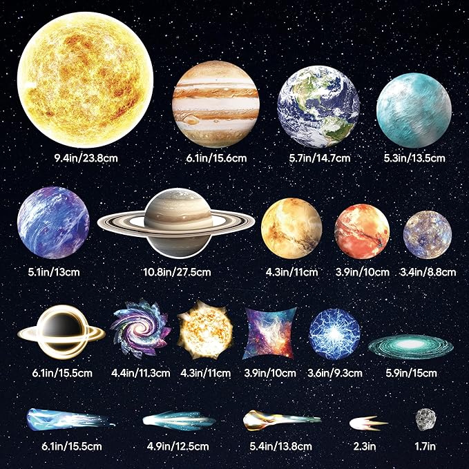 Glow in The Dark Stars and Planets for Ceiling, Robmoda Glow Solar System Wall Stickers, Space Wall Decals for Kids Boys Room (Blue)