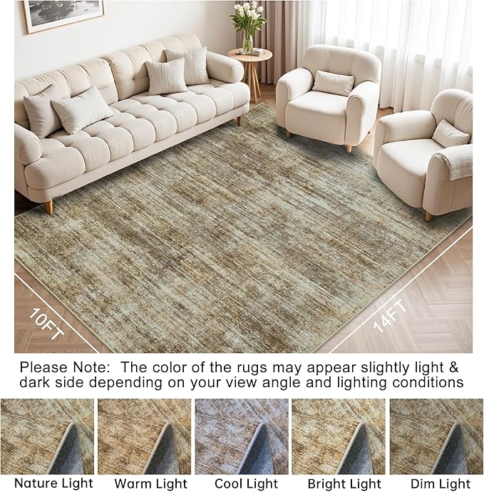 10x14 Area Rugs for Living Room: Soft Abstract Large Area Rug Non-Shedding Anti-Skid Stain Resistant Indoor Floor Modern Washable Rugs for Bedroom Dining Room Nursery Farmhouse Home Office-Brown