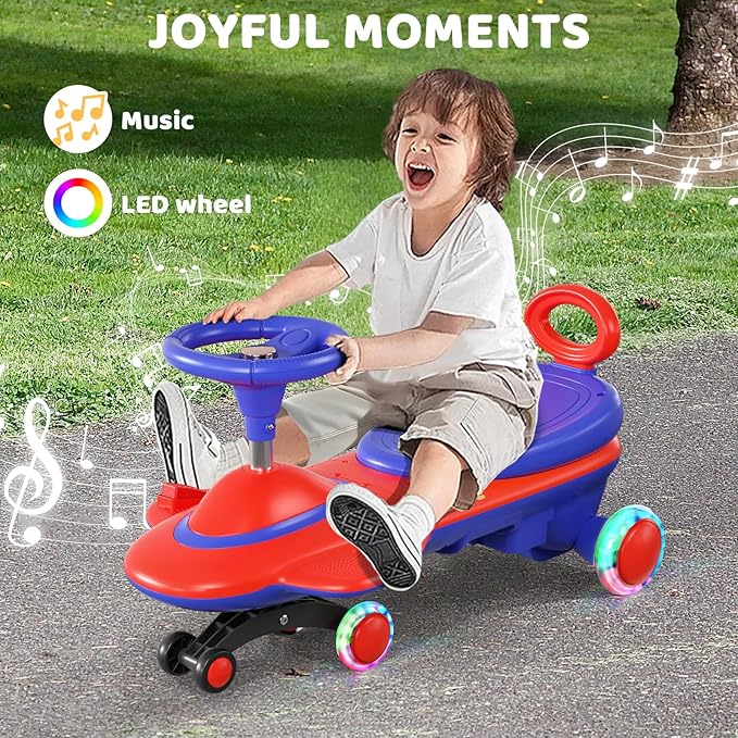 Kids Electric Ride On Car 12V - Electric Wiggle Car with Rechargeable Battery, LED Lights & Music,Anti-Rollover for Boys Girls Ages 3-8, Indoor/Outdoor Toy Vehicle up to 150 lbs