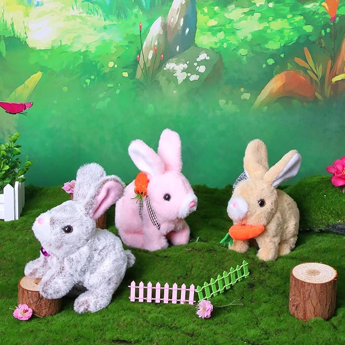 Easfan Hopping Bunny Plush Grey Jumping Spotted Rabbit Ears Nose Moving Educational Plush Toy Interactive Toy Electric for Toddlers Kids