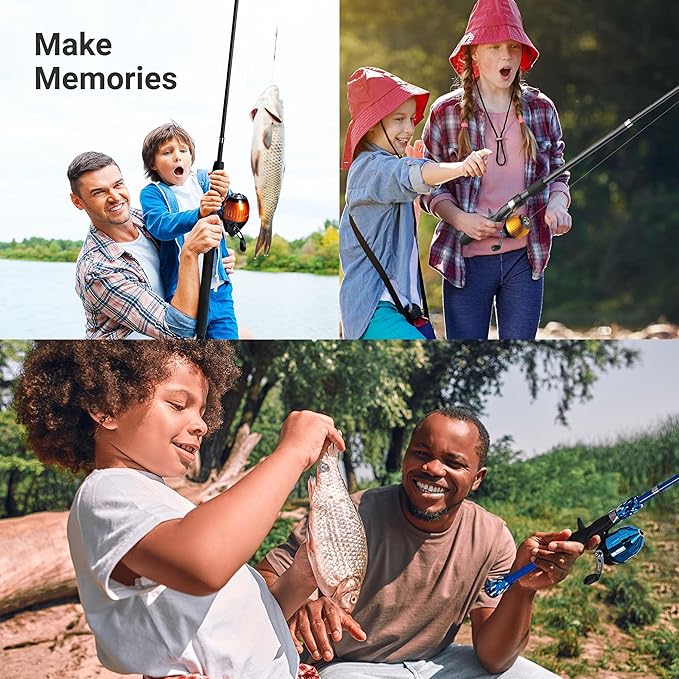 Kids Fishing Pole, Kids Portable Telescopic Fishing Rod Set, Tackle Box and Fishing Net Combo Kit, Kids Fishing Gear for Boys and Girls Age 5-10 and Youth