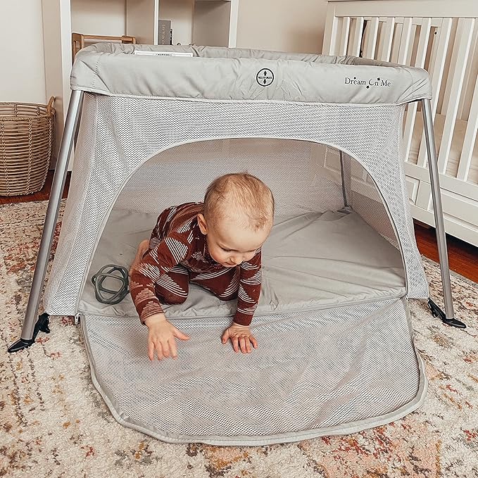 Dream On Me Travel Light Playard with Mesh Zipper Door in Navy
