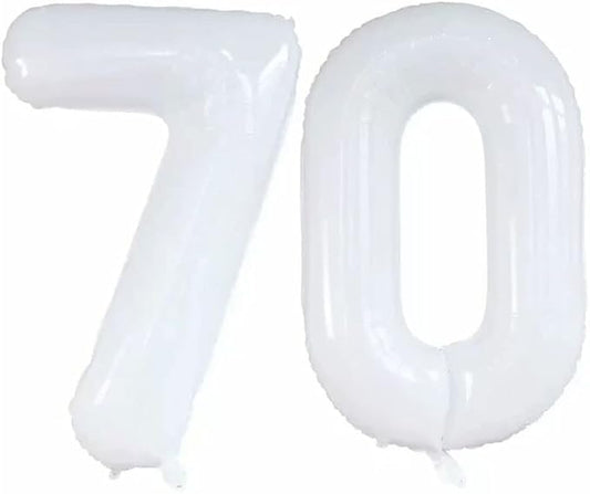 GOER Number 70 Balloons for 70th Birthday Party Decorations,42 Inch Jumbo Foil Helium Balloons for 70th Anniversary (White)