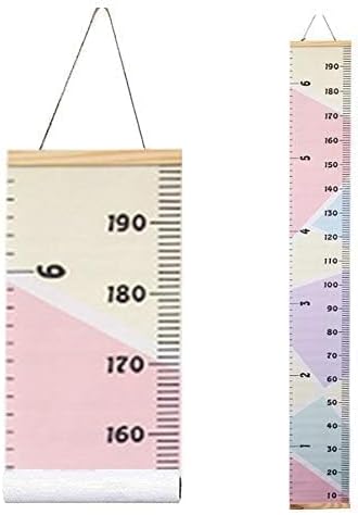 Kids Growth Chart, Wood Frame Fabric Canvas Height Measurement Ruler from Baby to Adult for Child's Room Decoration 7.9 x 79in (7.9 x 79in, Colorful)