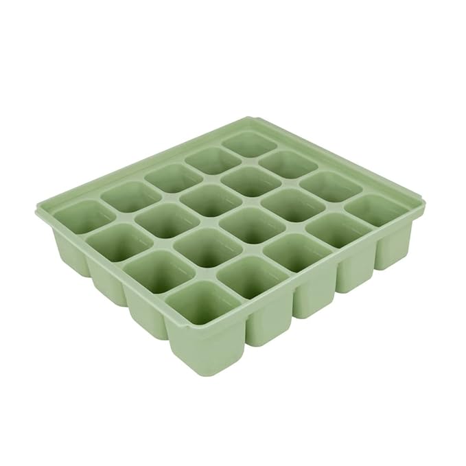 Baby Food Storage Silicone Cubes with Clip-On Lid Freezer Tray Baby Food Soups Purees Ice Easy and Safe Design Made in Korea (20 Celadon Green)