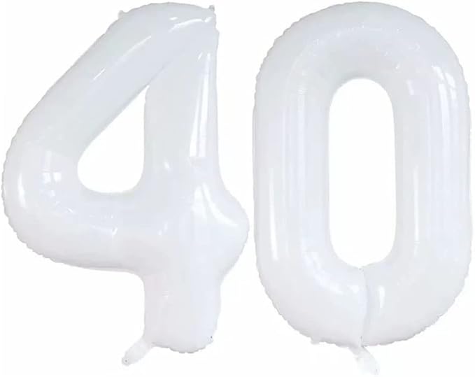 GOER Number 40 Balloons for 40th Birthday Party Decorations,42 Inch Jumbo Foil Helium Balloons for 40th Anniversary (White)