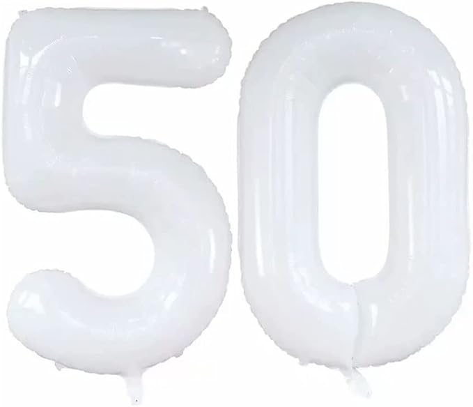 GOER Number 50 Balloons for 50th Birthday Party Decorations,42 Inch Jumbo Foil Helium Balloons for 50th Anniversary (White)