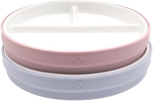 Elk and Friends Kids 6.7” Porcelain Divided Plates with Silicone Sleeves | Suitable for Babies/Kids/Toddlers | Microwave & Dishwasher Safe | Non Slip | Snack Dishes