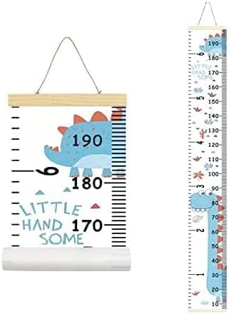 Kids Growth Chart, Wood Frame Fabric Canvas Height Measurement Ruler from Baby to Adult for Child's Room Decoration 7.9 x 79in (7.9 x 79in, Blue Dinosaur)