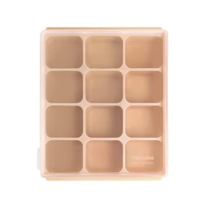 Baby Food Storage Silicone Cubes with Clip-On Lid Freezer Tray Baby Food Soups Purees Ice Easy and Safe Design Made in Korea(12 Sand Beige)