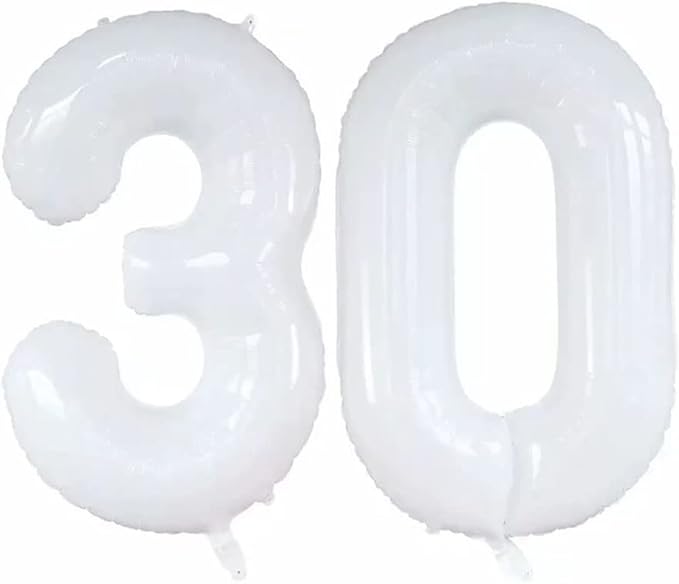 GOER Number 30 Balloons for 30th Birthday Party Decorations,42 Inch Jumbo Foil Helium Balloons for 30th Anniversary (White)